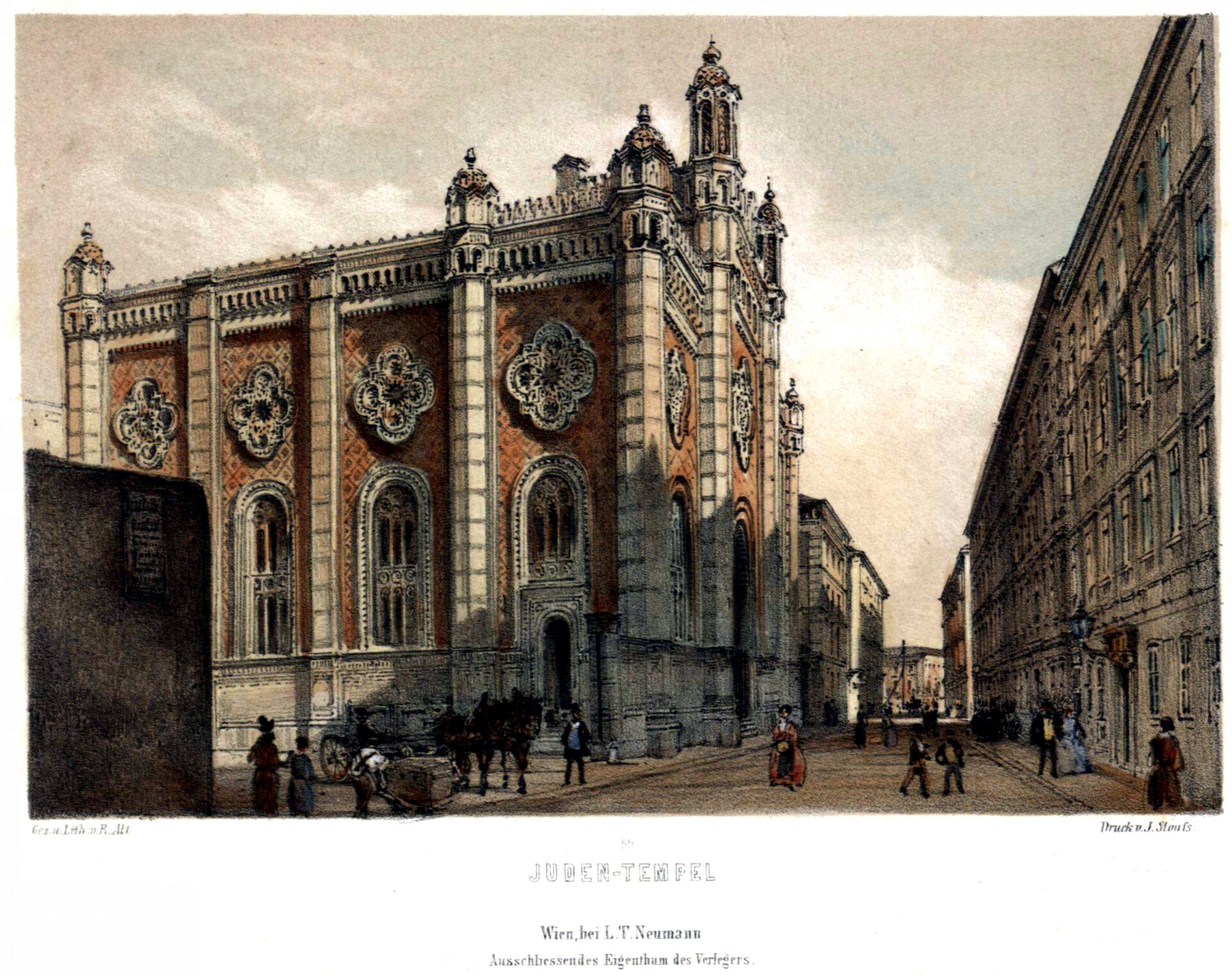 Historic lithograph of the Leopoldstädter Tempel in Vienna